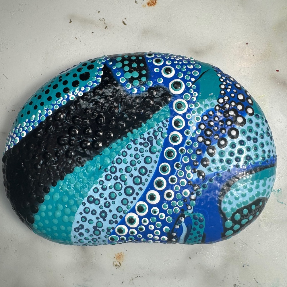 Abstract Blue and Black Decorative Art Piece. The base is an acrylic paint pour